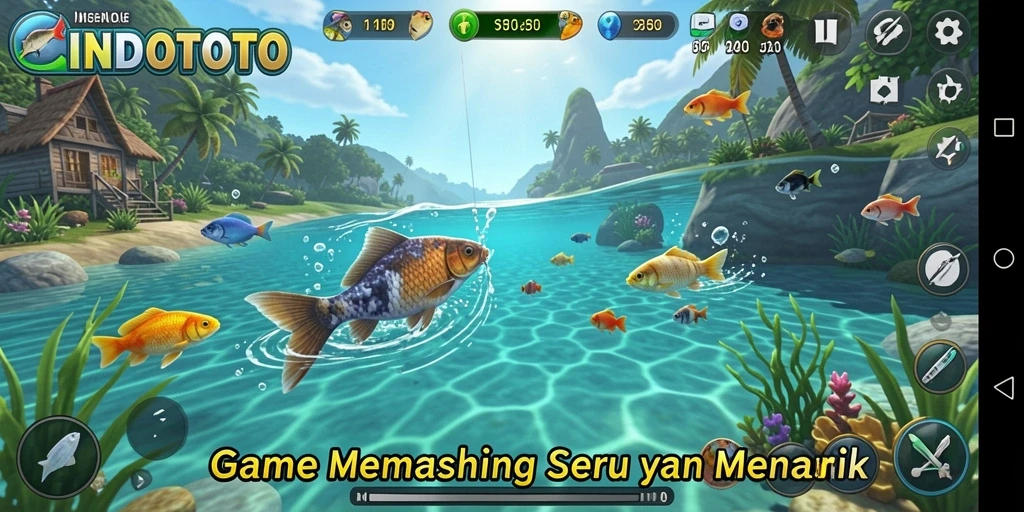 Tampilan gameplay CINDOTOTO dengan pengalaman memancing yang mendalam.
