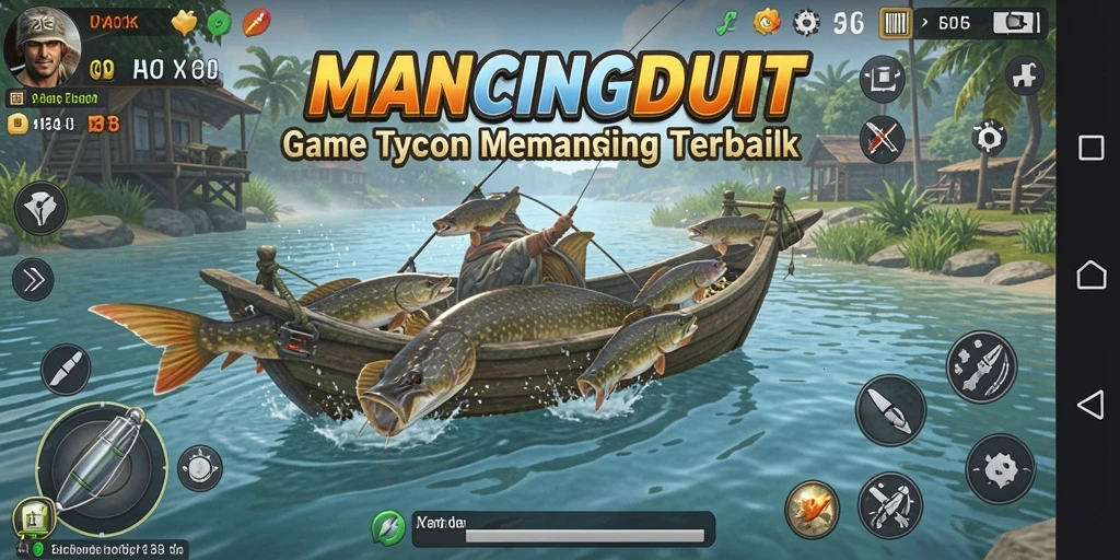 Tangkapan layar gameplay MANCINGDUIT yang menampilkan keseruan memancing Tycoon.