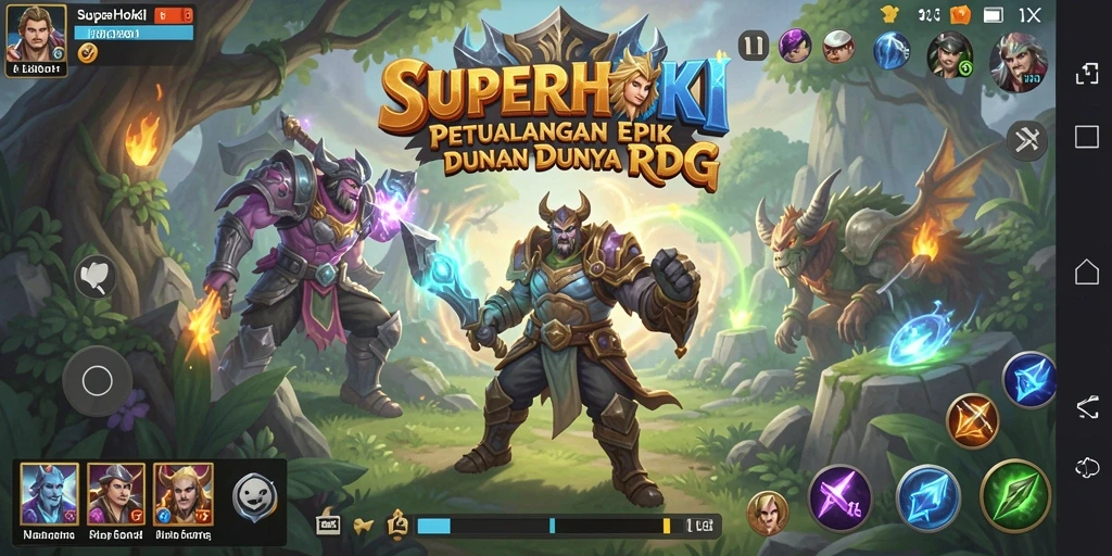 Tangkapan layar SUPERHOKI menampilkan aksi pertarungan mendebarkan dalam petualangan RPG.